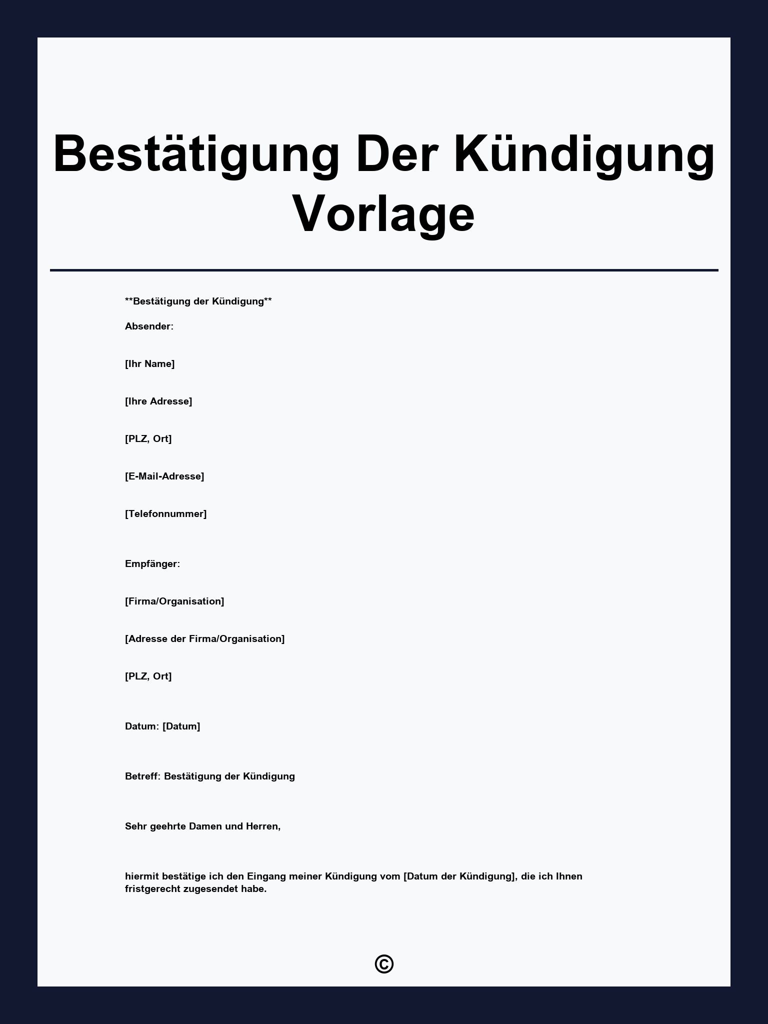 Bestätigung Der Kündigung Vorlage