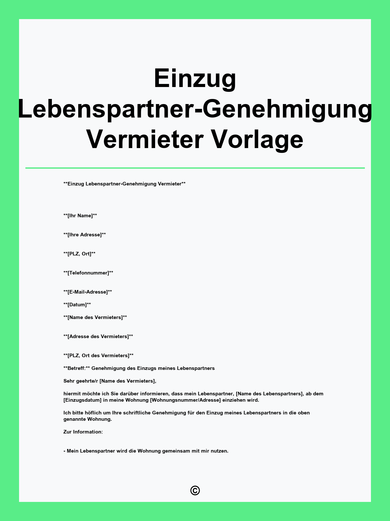 Einzug Lebenspartner-Genehmigung Vermieter Vorlage