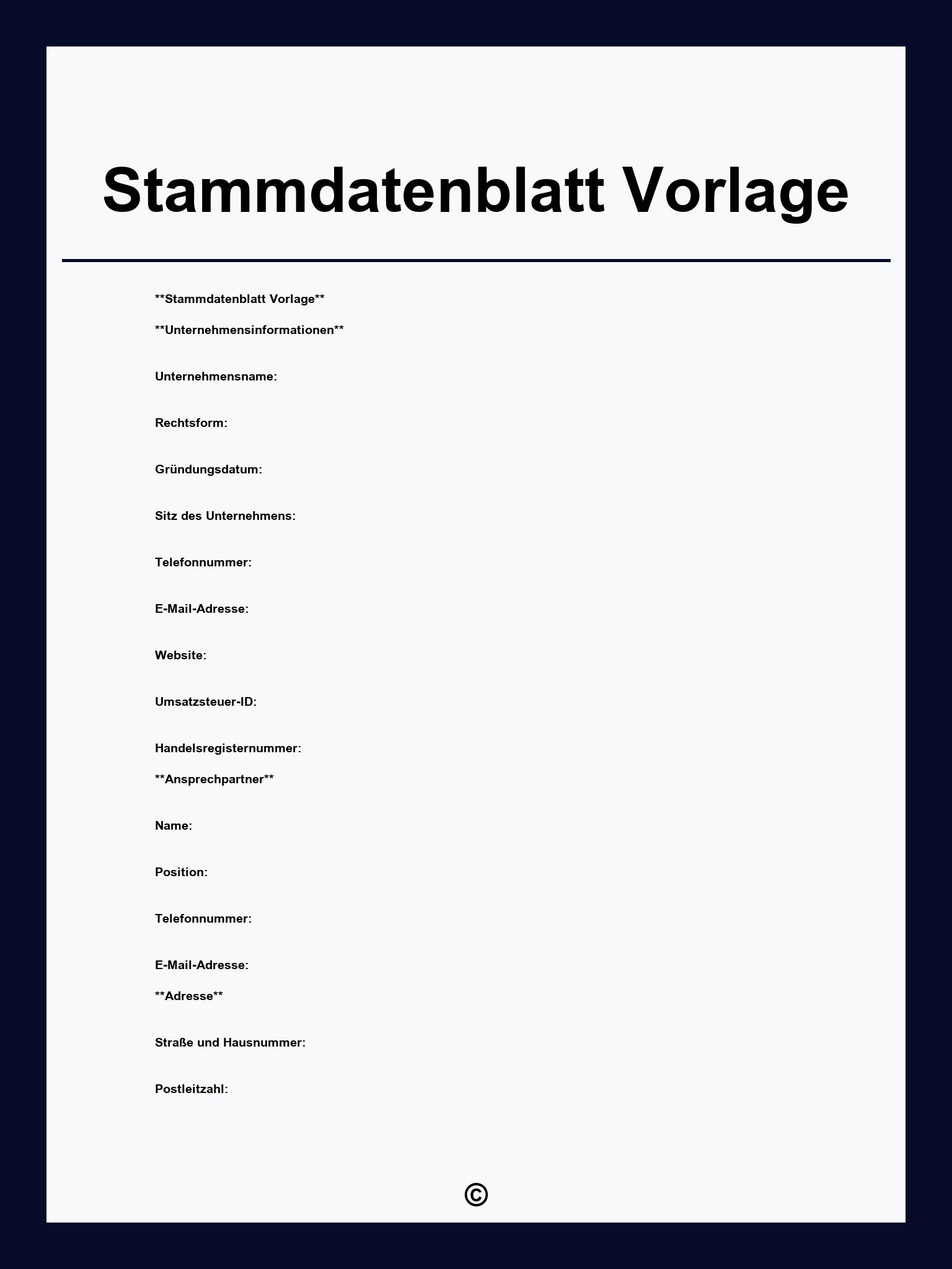 Stammdatenblatt Vorlage