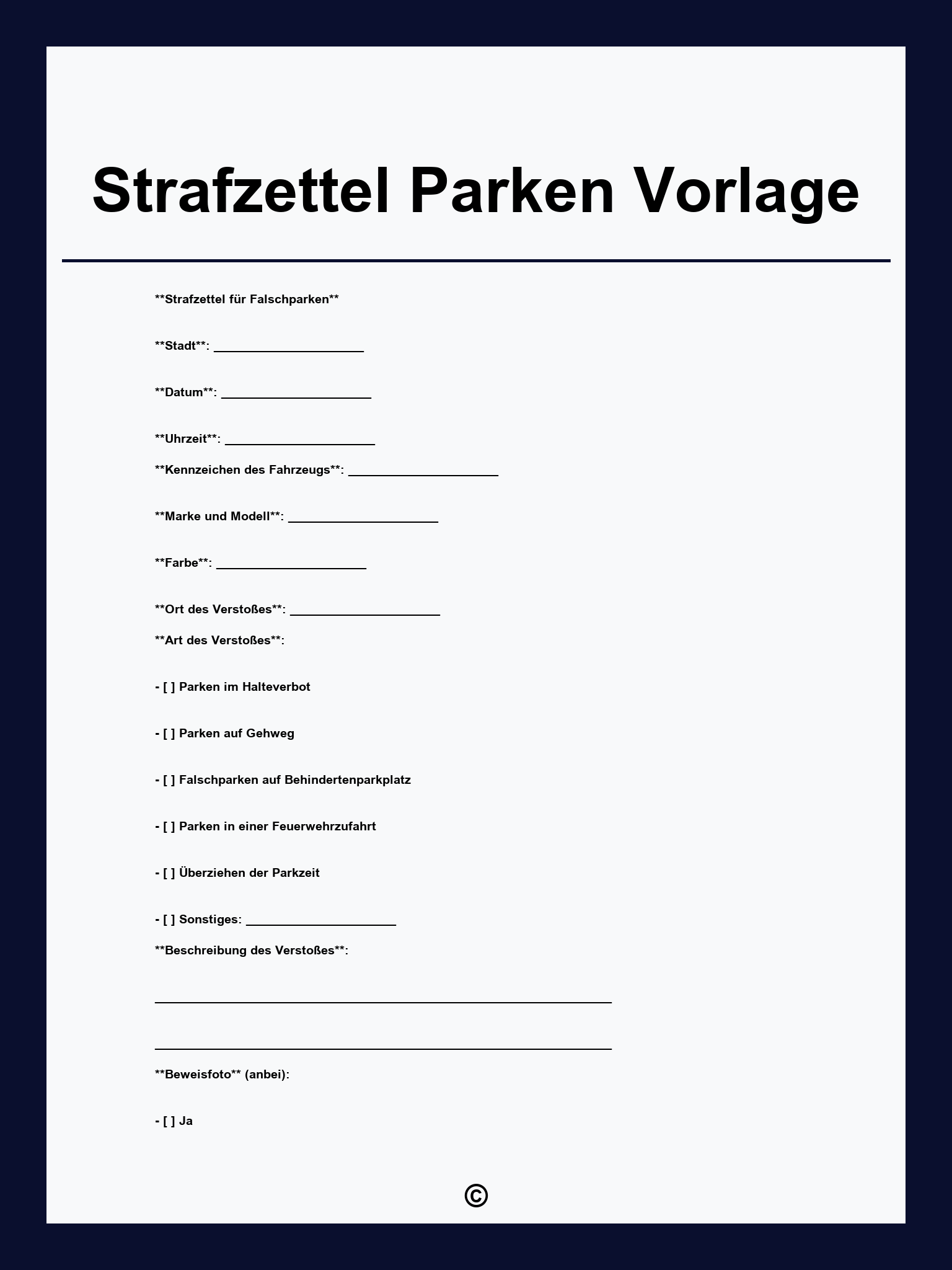 Strafzettel Parken Vorlage