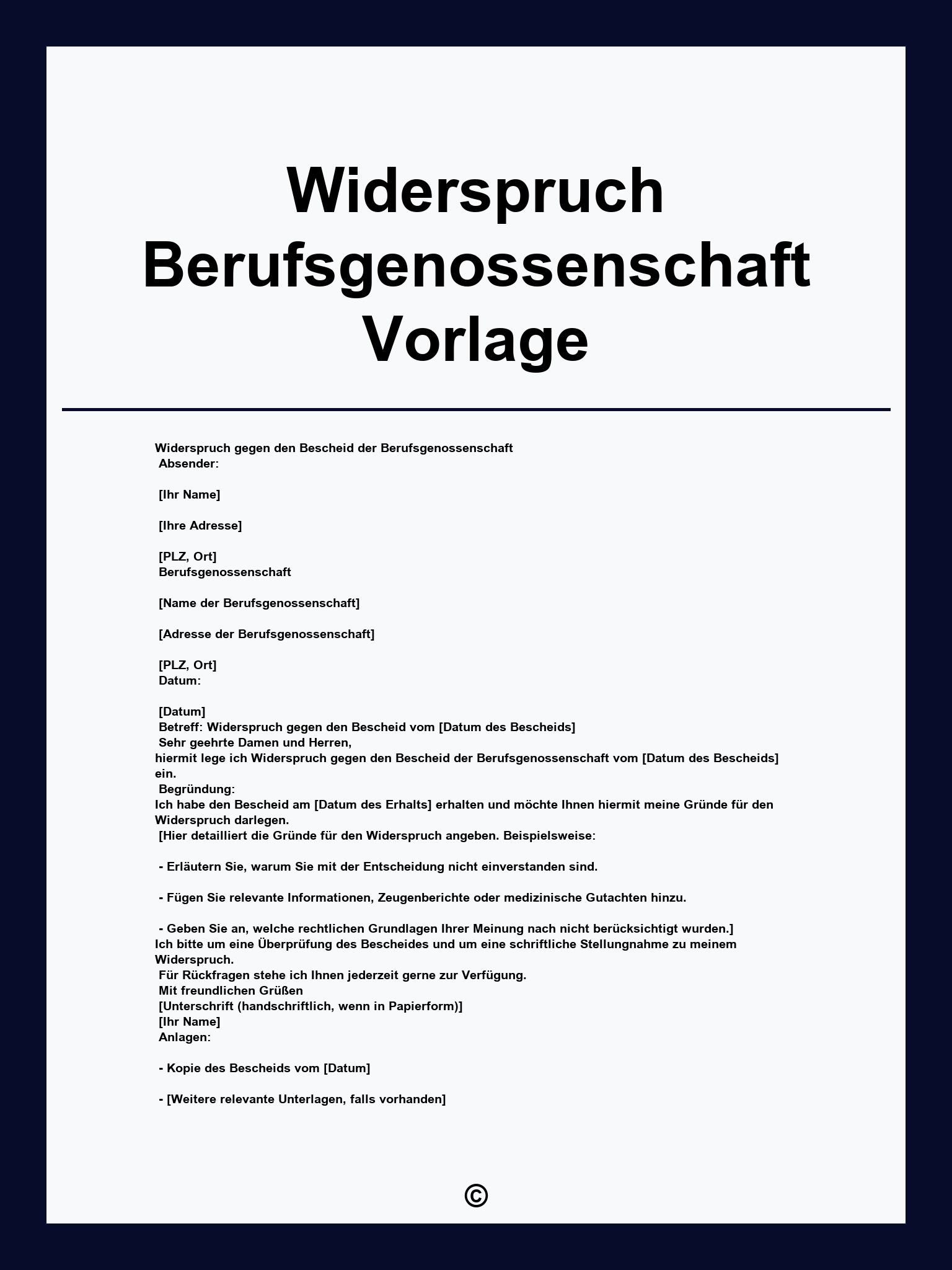 Widerspruch Berufsgenossenschaft Vorlage