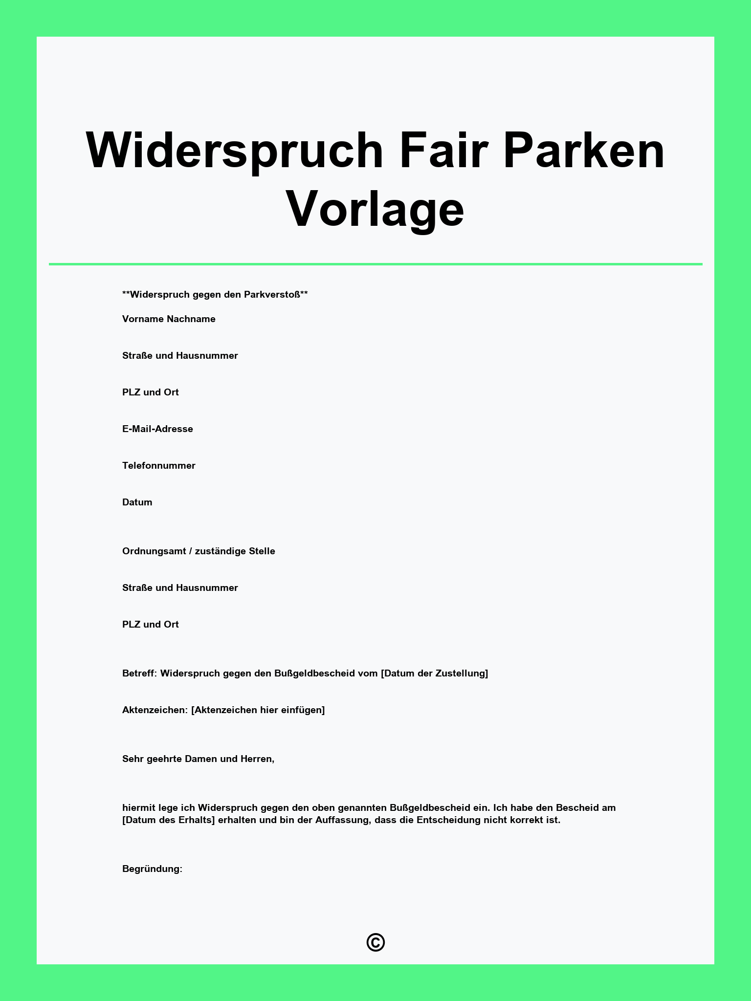 Widerspruch Fair Parken Vorlage